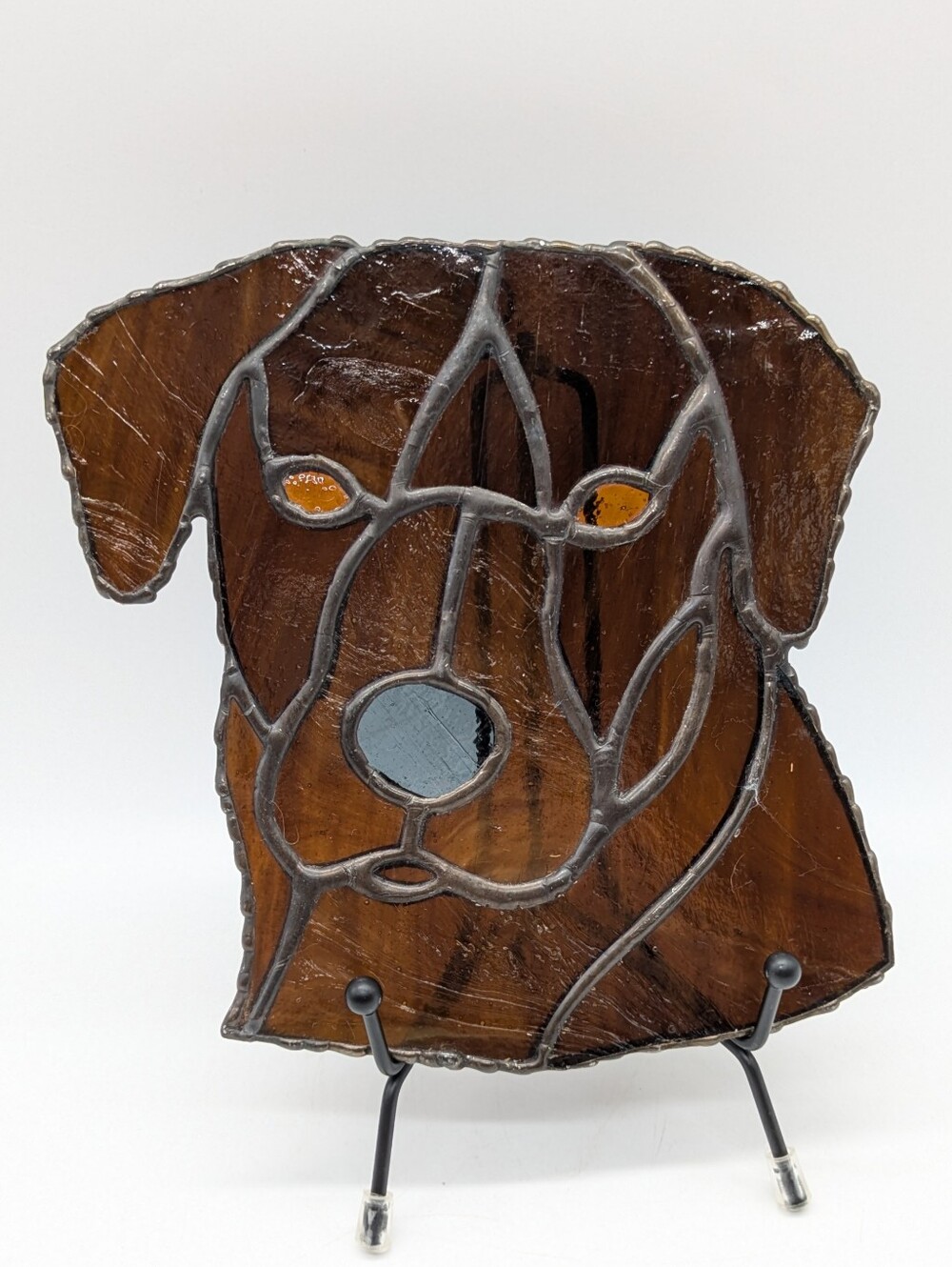 Handmade Stained Glass Brown Dog Window Hanging